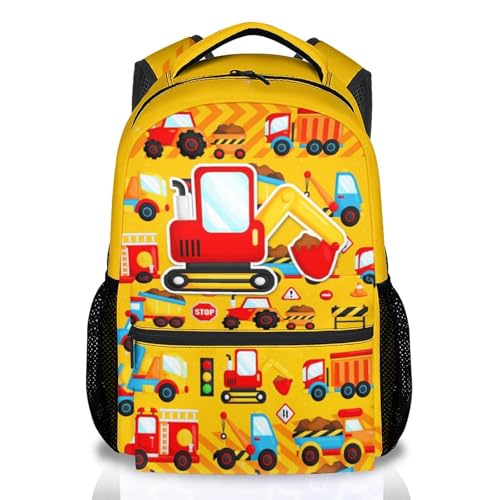 School Backpack for Boys Kids Toddlers Excavator Lovers; 17 Inch Kindergarten Construction School Bag with Reinforced Straps for Primary Students - color: Yellow