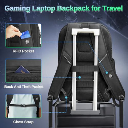 MATEIN 18 inch Gaming Backpack with Thick Padded Laptop Compartment, Anti Theft Extra Large Laptop Backpack with Rain Cover, Waterproof Travel Bag with Tech Organizer for Gaming Accessories