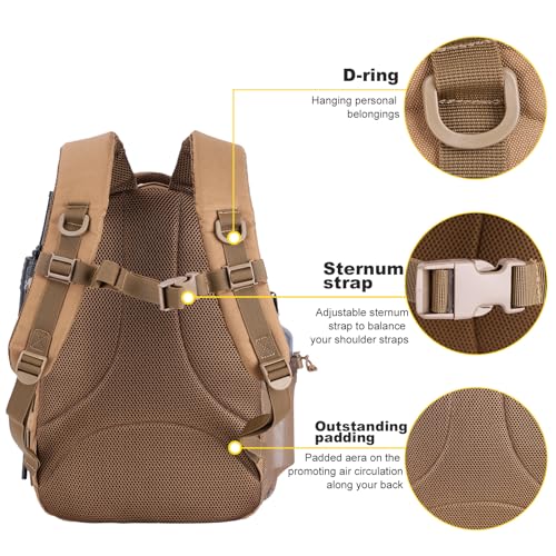 Tactical Hiking Backpack with 180° Open Design, Molle Webbing, Padded Laptop Compartment, Lightweight for Outdoor Adventures (tan) - color: Tan