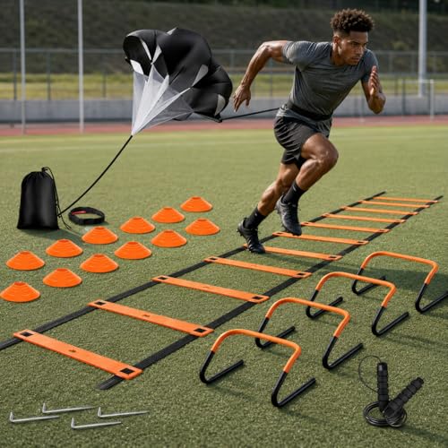 Qianly Multicolor Agility Ladder Set, Speed Agility Kit for Football Training, 12 Piece Speed Training Equipment for Kids, Full Training Set