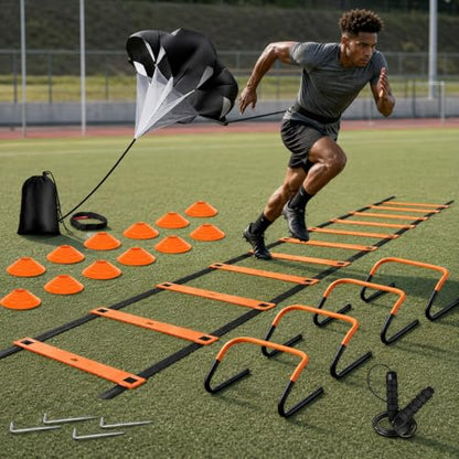 Qianly Multicolor Agility Ladder Set, Speed Agility Kit for Football Training, 12 Piece Speed Training Equipment for Kids, Full Training Set
