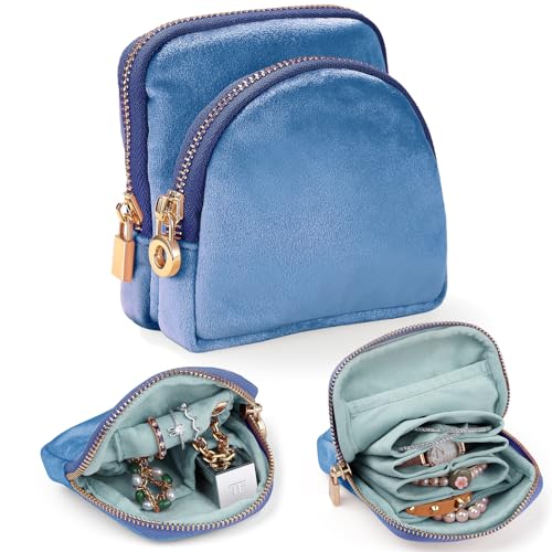 Small Travel Jewelry Case Set 2-in-1 Detachable Velvet Pouches, Portable Jewelry Organizer Bag for Rings Earrings Bracelets, Gift Box for Women (Aqua Blue) - color: Aqua Blue