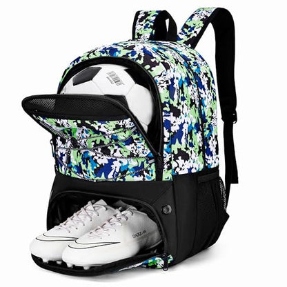 Hsmihair Soccer Bag-Soccer Backpack&Backpack for & Football Volleyball & Basketball,with Ball Compartment and Separate Cleat - color: GreenCamo