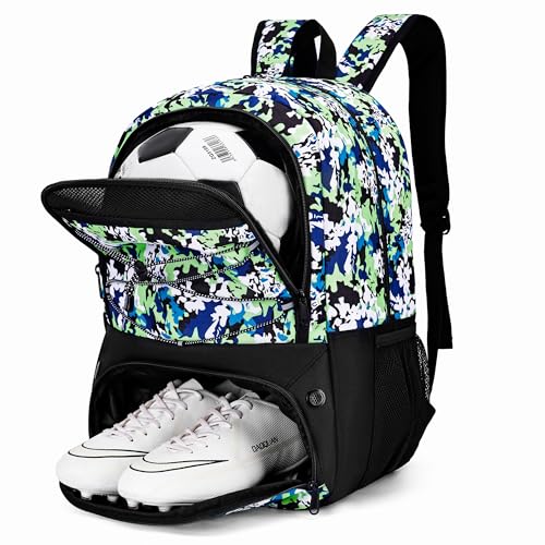 Hsmihair Soccer Bag-Soccer Backpack&Backpack for & Football Volleyball & Basketball,with Ball Compartment and Separate Cleat - color: GreenCamo