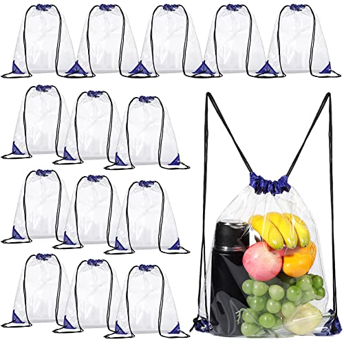 Riakrum 15 Pcs Clear Drawstring Bag Waterproof Small See Through PVC Drawstring Backpack for Stadium College Sport Event(Blue) - color: Blue