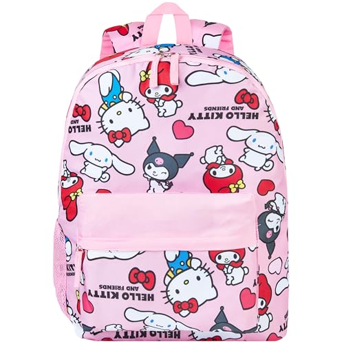 Hello Kitty Sanrio Backpack Kawaii Girls Backpacks with Pocket All Over Print Kuromi My Melody Cute Travel Bag Anime Gifts for Girls