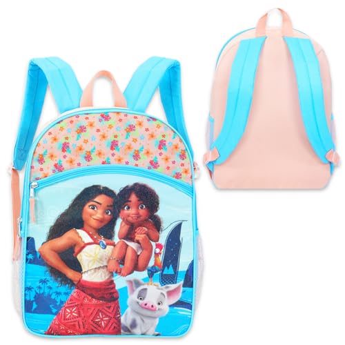 Moana Backpack Set for Girls – 16” Disney School Bag with Water Bottle, Stickers & Door Hanger – Moana School Supplies Bundle for Kids