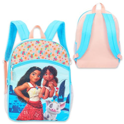 Moana Backpack Set for Girls – 16” Disney School Bag with Water Bottle, Stickers & Door Hanger – Moana School Supplies Bundle for Kids