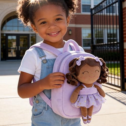 Gloveleya Toddler Backpack Baby Ballerina Girl Gifts Plush Curly Hair Ballet Backpack - Black Purple 9 inches - color: A02 Black Purple Backpack, size: 9 inches