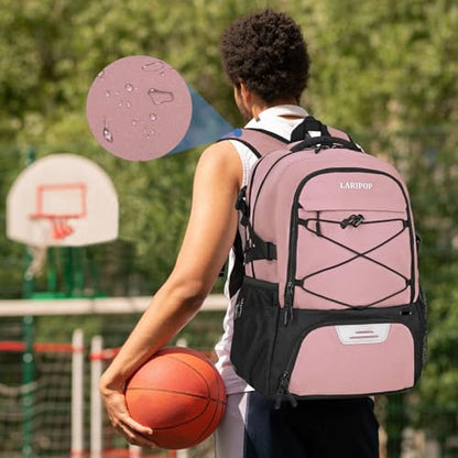 LARIPOP Basketball Backpack Large Basketball Bag with Ball Holder & Shoe Compartment for Adults Men Women - color: Flesh Pink