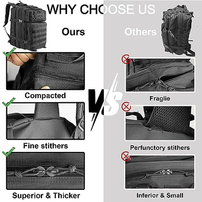 45L Military Tactical Backpacks For Men Camping Hiking Trekking Daypack With Removable Water Bottle Pouch Bug Out Bag Lage MOLLE 3 Day Assault Pack - Balck Army Pack - color: Black01