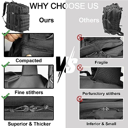 45L Military Tactical Backpacks For Men Camping Hiking Trekking Daypack With Removable Water Bottle Pouch Bug Out Bag Lage MOLLE 3 Day Assault Pack - Balck Army Pack - color: Black01