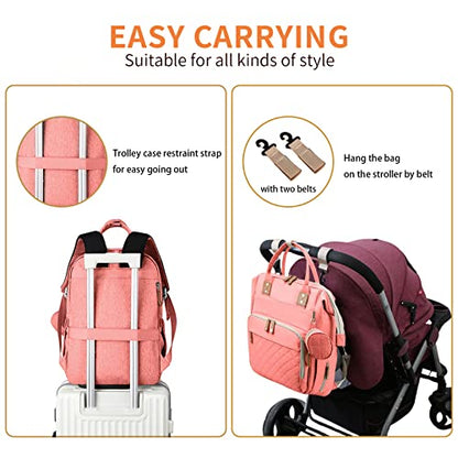 GurZinn Diaper Bag Backpack with Changing Station Portable 3 in 1 Multifunction Backpack Travel mommy bag Stroller Pink - color: Pink