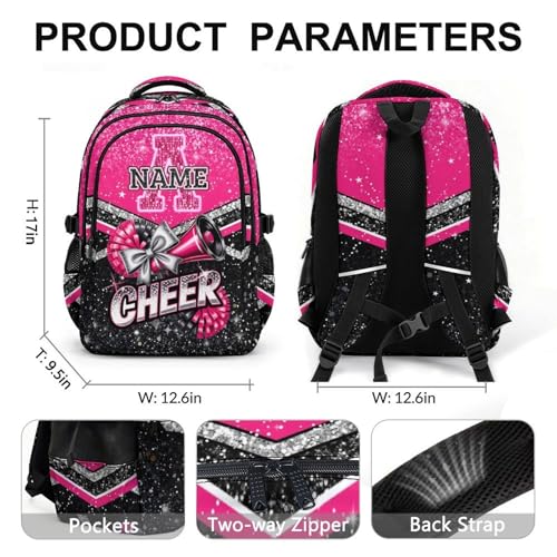 Personalized Cheer Backpack Custom Initial Backpacks, 17 Inch Glitter Cheerleading Bookbag - color: Pink Black