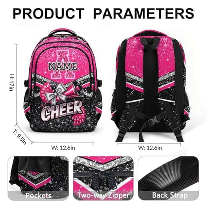 Personalized Cheer Backpack Custom Initial Backpacks, 17 Inch Glitter Cheerleading Bookbag - color: Pink Black