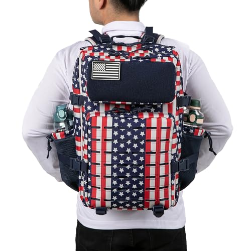 QT&QY 25L/45L Military Tactical Backpack For Men Molle Daypack 3 Day Bug Out Bag Hiking Rucksack With Bottle Holder - color: 45l 2.0 Star Spangled