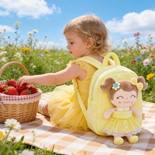 Gloveleya Back to School Gifts for Girls Kids Backpack Toddler Girls Backpacks with Soft Plush Spring Girl Doll Toys Yellow - color: A012 Spring Girl Yellow & Doll, size: 9 inches