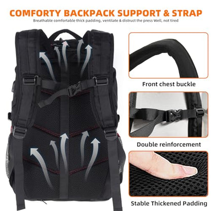 KINGSLONG 17 Inch Laptop Backpack with Hardshell, Armored Backpack with USB Port and Lightweight Rain Cover for Motorcycle Outdoor Racing Waterproof Rucksack Black