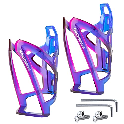 ROCKBROS Bike Water Bottle Holder Ultra-Light Bicycle Bottle Cages with Screws Tool, Universal Bike Cup Holder for Road MTB Mountain Bikes Cycling Accessories（2 Pack） - color: bulepurple+bulepurple, size: Standard