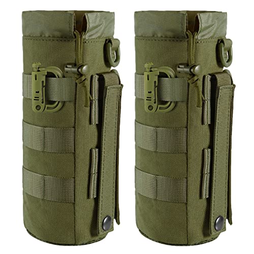 FRTKK Tactical MOLLE Water Bottle Pouch with Drawstring Open Top & Mesh Bottom, Military Water Bottle Holder Bag Sports Travel Hydration Carrier - color: Army green