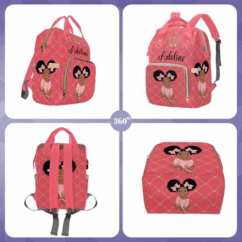 Newcos Personalized Crown Print Diaper Bag Backpack with Name Custom Afro Princess Mommy Nursing Baby Bags for Women,Customized Large Nappy Bags - color: 230112-13