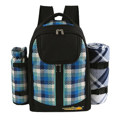 apollo walker Picnic Backpack Bag for 2 Person with Cooler Compartment, Detachable Bottle/Wine Holder, Fleece Blanket, Plates and Cutlery Set - color: Black1, size: 2 Person
