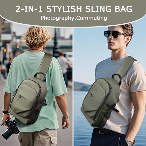 TAAOKA Camera Sling Bag, DSLR/SLR/Mirrorless Camera Backpack Case Shockproof Photography Backpack with Tripod Holder & Removable Modular Inserts Compatible with Canon/Nikon/Sony/Fuji - color: Green, size: Medium 9.06 x 5.12 x 15.16 inches