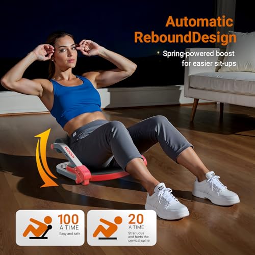 MERACH Ab Machine, Sit Up Exercise Equipment with 3 Adjustable Resistance Levels, Automatic Rebound Ab Crunch Machine for Core Workout, Ab Workout Equipment for Stomach - style: Square(Red)