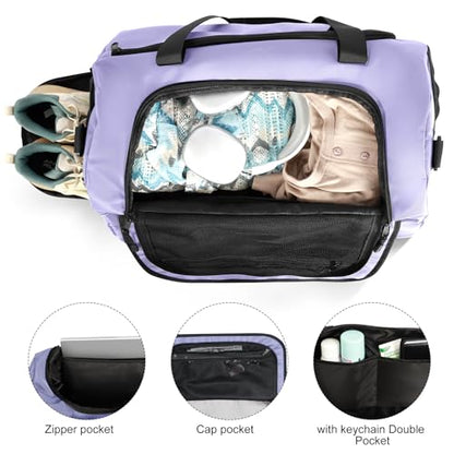 Gym Bag for Men Women, Purple | Shoe Compartment, Wet Pocket, Water Resistant, Shoulder & Messenger Bag, Weekend Overnight Travel - color: Purple