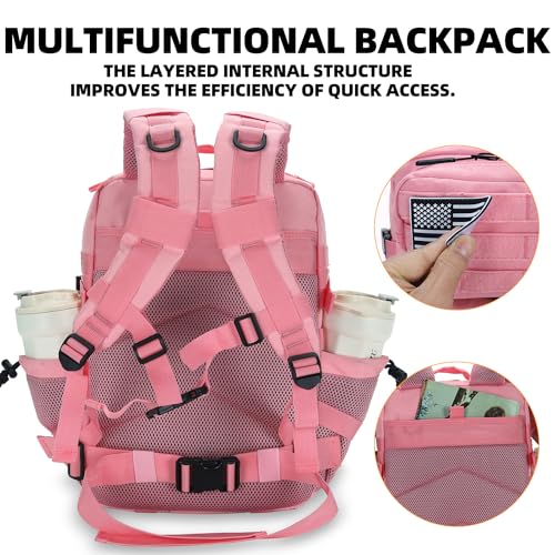 Lovelinks21 25L Tactical Backpack for Men and Women Military Backpack Small Assault Pack Molle Backpack Bug Out Bag Travel Rucksack Daypack (Pink) - color: Pink
