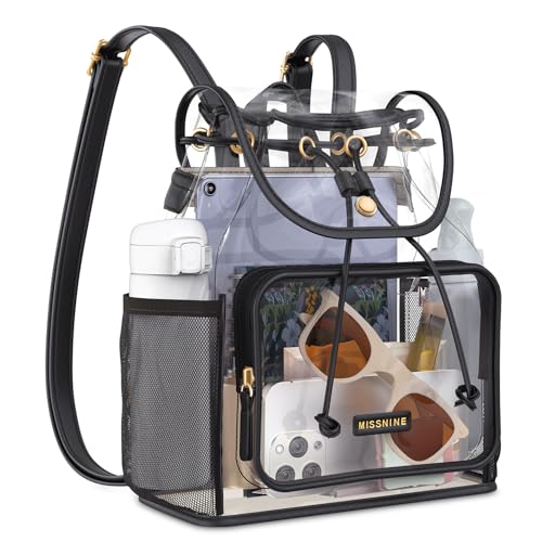 Missnine Clear Backpack for Stadium Events, Thick PVC Mini Clear Bag Stadium Approved for Concert Work Sports Events Games Festivals Travel - color: Black
