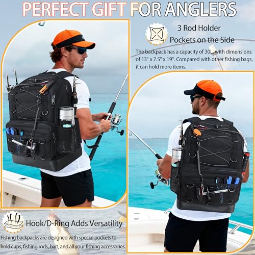 Fishing Backpack with 4 Tackle Boxes, Heavy Duty Fishing Bag with Waterproof Bottom, Tackle Backpack Gifts for Man Woman-Pure Black - color: Pure Black