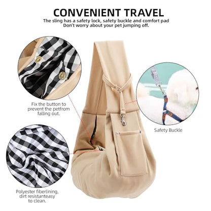 Dog Carrier Sling - Reversible Puppy Carrier Purse with Storage Pocket, Hand-Free Dog Sling Carrier for Carry Small Dogs and Cats, Travel Safety Harness, Dog and Cat Harness (Apricot) - color: Apricot