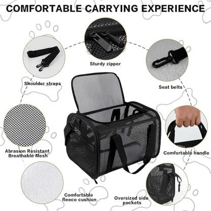 Cat Carrier, Soft-Sided Pet Carrier Bag, Breathable Mesh, Black (Black, 20 * 13 * 13) - color: black, size: 20*13*13