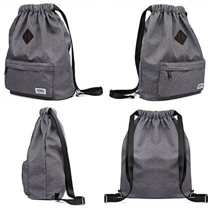 KAUKKO Drawstring Sports Backpack Gym Yoga Bag Shoulder Rucksack for Men and Women - color: Dark Grey