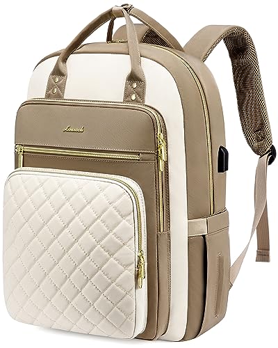 LOVEVOOK Laptop Backpack Purse for Women, 17" Laptop Bag with USB Port, Water Resistant Lightweight Daypacks for College Travel Work Business, Nurse Teacher Computer Bags, Khaki Beige - color: D-khaki-beige, size: 17-Inch