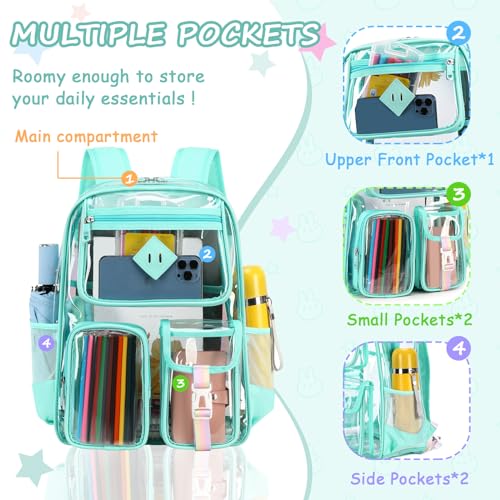 PIG PIG GIRL Clear Backpack for School,Heavy Duty PVC Transparent Bookbag for Girls Stadium Approved See Through Backpack - color: 4-turquoise