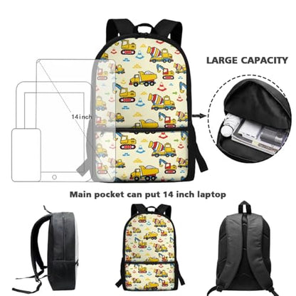 ZOUTAIRONG Backpack for School Mini Thermos with Carry Handle School Bags for Age 7-10/10-12/12-17, Construction Machinery Vehicle Print Casual Backpack with Side Pockets - color: Construction Machinery Vehicle Print