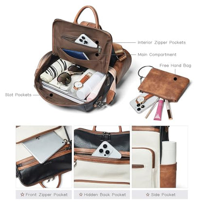 Shrrie Backpack Purse for Women Leather Fashion Designer Travel Backpack Convertible Shoulder Satchel Bag for College Work - color: 3-1 Black With Brown and White