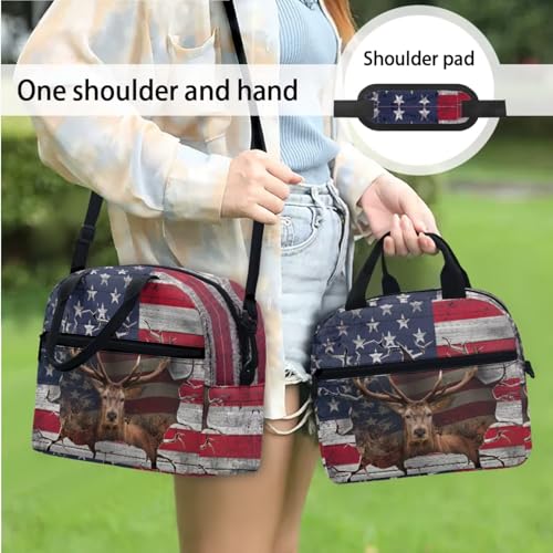 3PCS Backpack for Boys Girls Teens, 3 in 1 Flag Deer Lightweight 17 Inch School Backpack with Lunch Box Pencil Case for Middle High Students - color: Flag Deer
