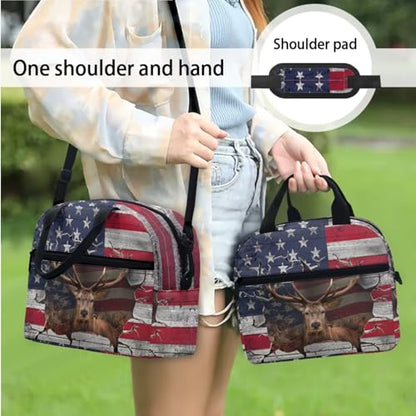 3PCS Backpack for Boys Girls Teens, 3 in 1 Flag Deer Lightweight 17 Inch School Backpack with Lunch Box Pencil Case for Middle High Students - color: Flag Deer