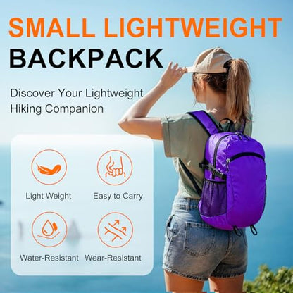 Small Hiking Backpack 15L Travel Lightweight Hiking Packable Daypack Water-Resistant Foldable Backpacks for Women Men Camping (Purple) - color: Purple, size: 15L