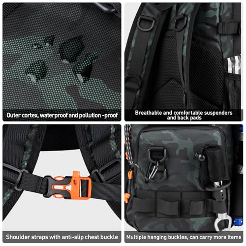 THKFISH Fishing Kit, Backpack Fishing Tool and Tackle Box with Tackle - color: Camo-462pcs