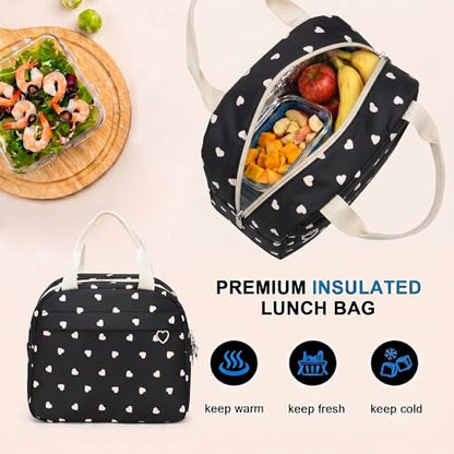 3PCS Kids Backpack Set, School Backpack with Lunch Bag & Pencil Case, Lightweight Waterproof Bookbag for Kids (Black Heart) - color: Black Heart