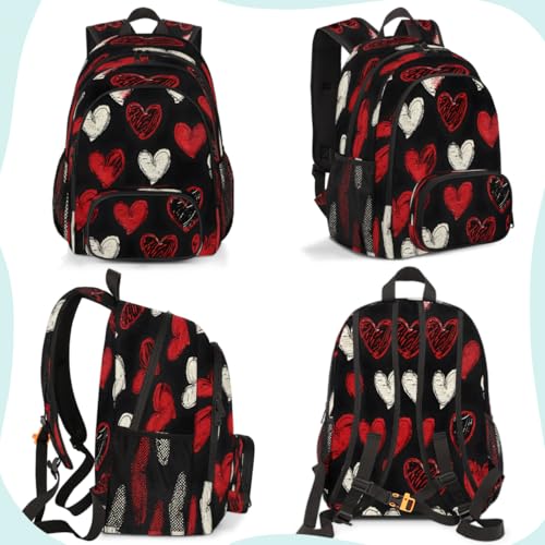 Black Red Hearts Laptop Backpack for Women Men, 18.3 Inch Travel Work Backpacks, Hearts Romantic Waterproof Computer Casual Daypack Nurse Teacher Bags - color: Multicolor 3