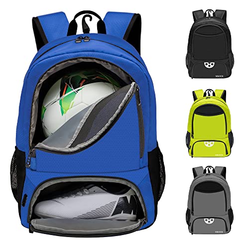 Mkour Soccer Backpack for Football Basketball Volleyball, with Ball Compartment and Holder - color: Royal Blue