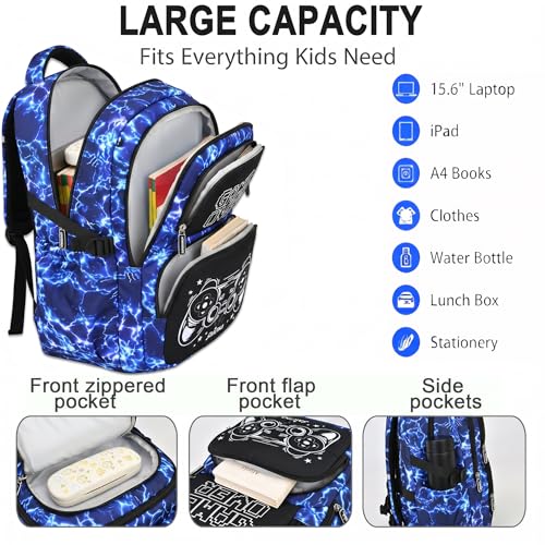3PCS Kids Backpack Set, School Backpack with Lunch Bag & Pencil Case, Lightweight Waterproof Bookbag for Kids (Gamer Blue) - color: Gamer Blue