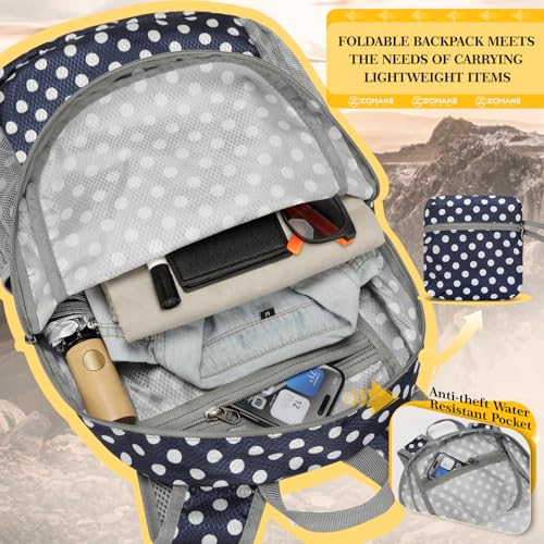 ZOMAKE Ultra Lightweight Hiking Backpack 20L, Packable Small Backpacks Water Resistant Daypack for Women Men(Blue, White Polka Dot) - color: Blue, White Polka Dot