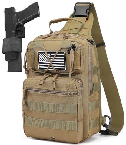 Tactical Sling Backpack Military Crossbody Bag Pack for Mens One Shoulder Holster Sling Bag 10L - color: Tan Brown