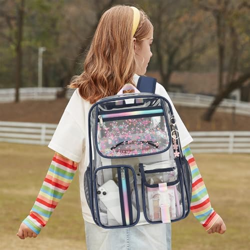 Clear Backpack for Girls Women, School Bookbag Heavy Duty See Through Backpacks (Navy Blue) - color: Navy